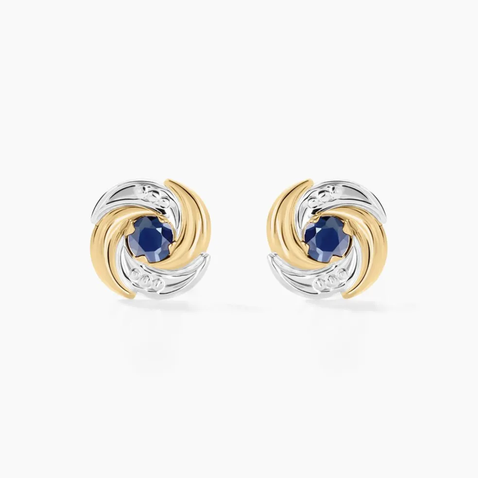 Boucles D'oreilles Puces Potentille Or Jaune Saphir