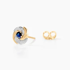 Boucles D'oreilles Puces Potentille Or Jaune Saphir