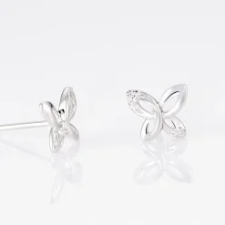 Boucles D'oreilles Puces Papillon Or Blanc Diamant
