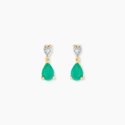 Boucles D'Oreilles Puces Porfirio Or Jaune Emeraude Diamant