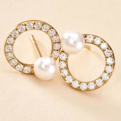 Boucles D'oreilles Puces Piety Or Jaune Perle De Culture Oxyde