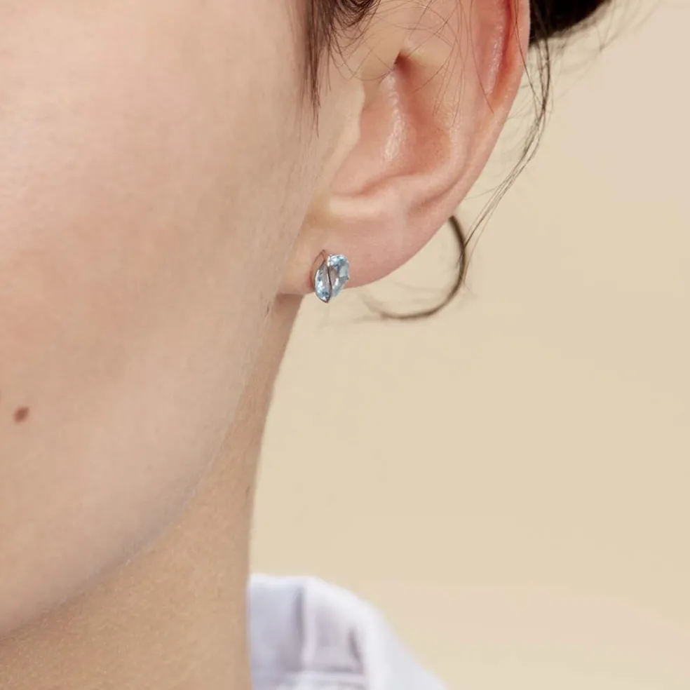 Boucles D'oreilles Puces Prudencia Or Blanc Topaze