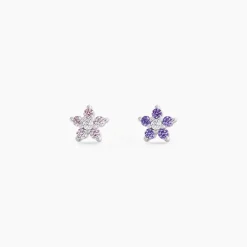 Boucles D'oreilles Puces Purple Bloom Argent Blanc Oxyde De Zirconium