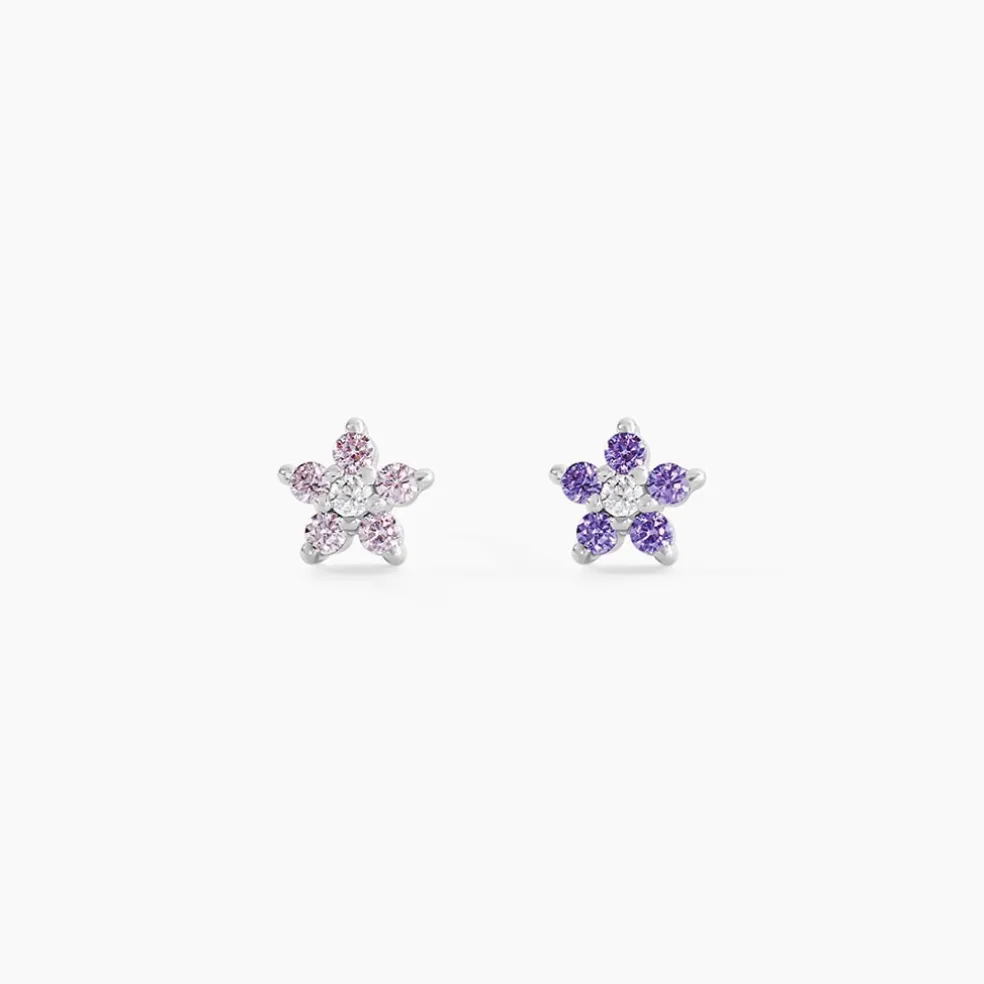 Boucles D'oreilles Puces Purple Bloom Argent Blanc Oxyde De Zirconium