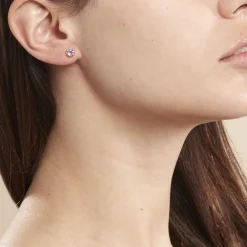 Boucles D'oreilles Puces Parmeclos Or Jaune Amethyste