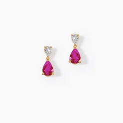 Boucles D'Oreilles Puces Porfirio Or Jaune Rubis Diamant