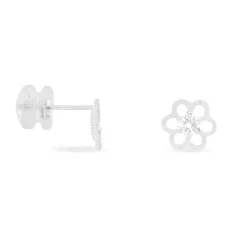 Boucles D'oreilles Puces Philine Fleur Or Blanc Oxyde De Zirconium