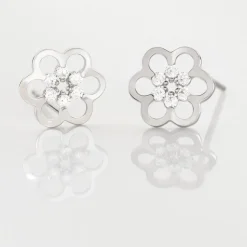 Boucles D'oreilles Puces Philine Fleur Or Blanc Oxyde De Zirconium