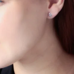 Boucles D'oreilles Puces Philine Fleur Or Blanc Oxyde De Zirconium