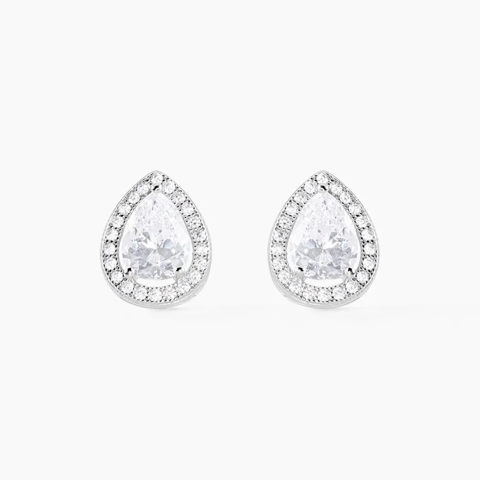 Boucles D'oreilles Puces Pilar Argent Blanc Oxyde De Zirconium