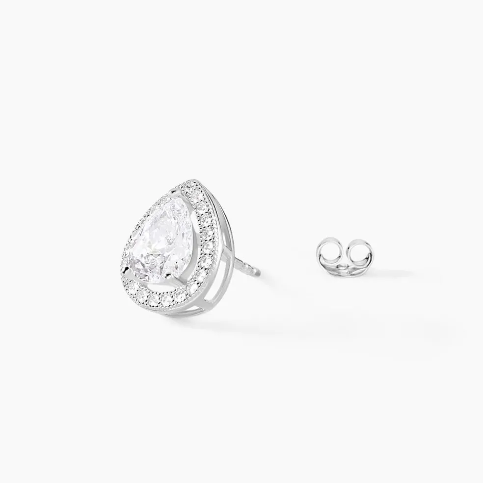 Boucles D'oreilles Puces Pilar Argent Blanc Oxyde De Zirconium