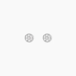 Boucles D'oreilles Puces Pastille Serti Clos Or Blanc Oxyde