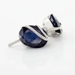 Boucles D'oreilles Puces Prudencia Or Blanc Saphir