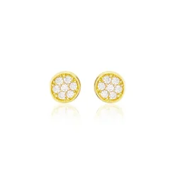 Boucles D'oreilles Puces Pastille Serti Clos Or Jaune Oxyde