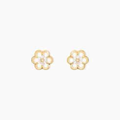 Boucles D'oreilles Puces Philine Fleur Or Jaune Oxyde De Zirconium