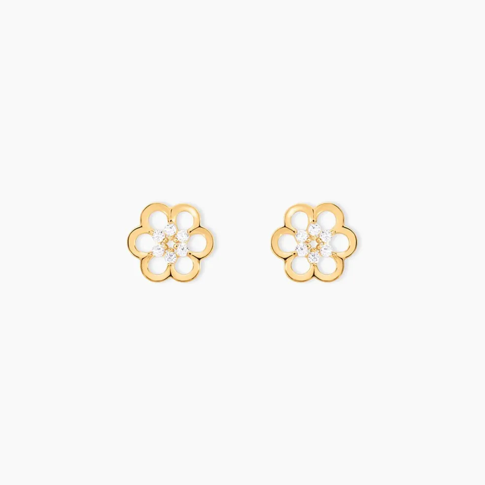 Boucles D'oreilles Puces Philine Fleur Or Jaune Oxyde De Zirconium