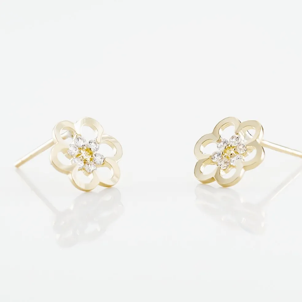 Boucles D'oreilles Puces Philine Fleur Or Jaune Oxyde De Zirconium
