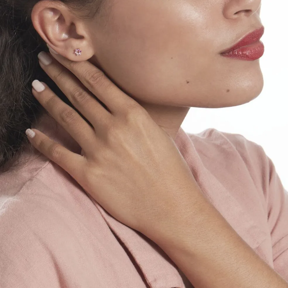 Boucles D'oreilles Puces Pavel Argent Rose Oxyde De Zirconium