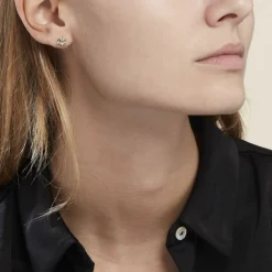 Boucles D'oreilles Puces Plaqué Or Jacinth Oxyde De Zirconium