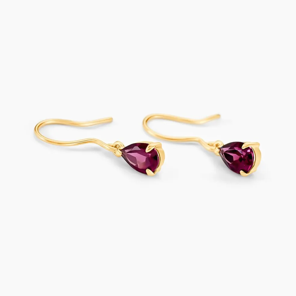 Boucles D'oreilles Puces Rhodolite Kayline Or Jaune Rhodolite