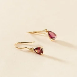 Boucles D'oreilles Puces Rhodolite Kayline Or Jaune Rhodolite