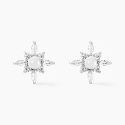 Boucles D'oreilles Puces Rhoda Argent Blanc Perle De Culture Oxyde