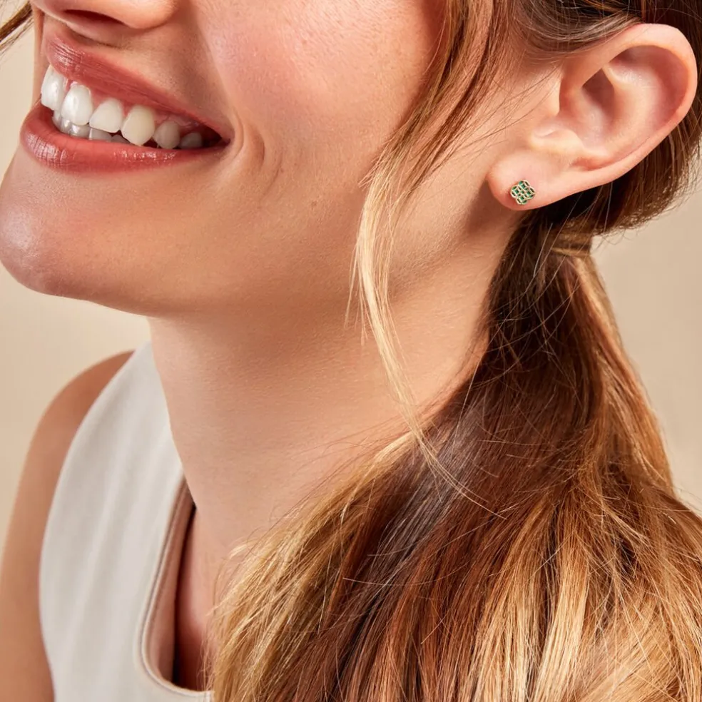 Boucles D'oreilles Puces Rosalite Or Jaune Malachite