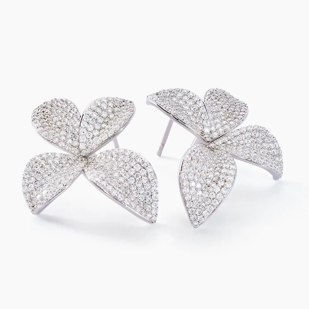 Boucles D'oreilles Puces Radiant Bloom Argent Blanc Oxyde