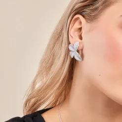 Boucles D'oreilles Puces Radiant Bloom Argent Blanc Oxyde