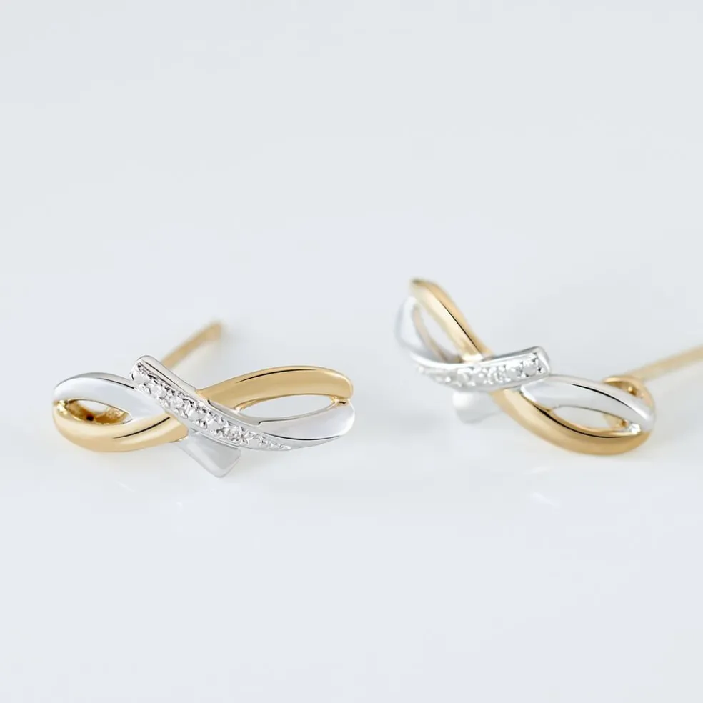 Boucles D'oreilles Puces Soukayna Or Bicolore Diamant