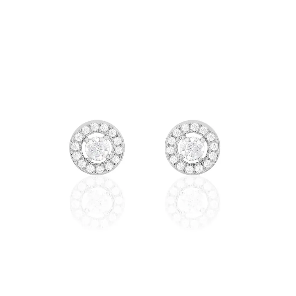 Boucles D'oreilles Puces Star Or Blanc Oxyde De Zirconium