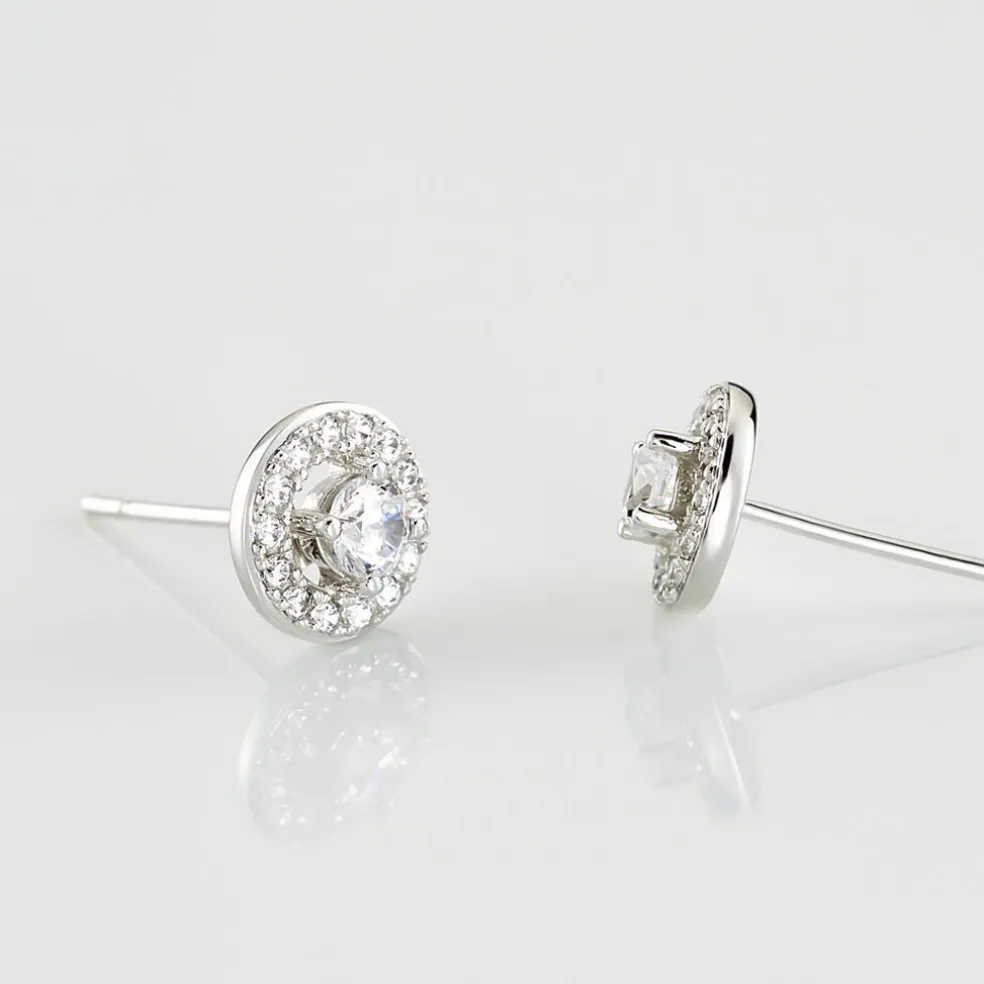 Boucles D'oreilles Puces Star Or Blanc Oxyde De Zirconium