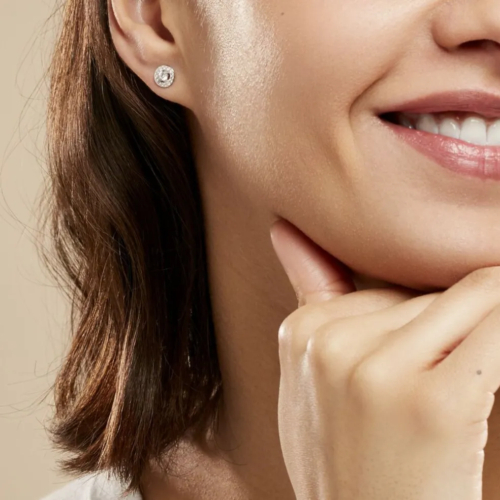 Boucles D'oreilles Puces Star Or Blanc Oxyde De Zirconium