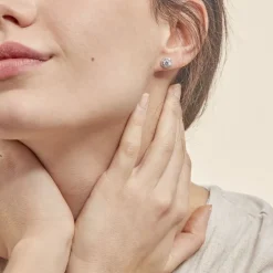 Boucles D'oreilles Puces Stelila Or Blanc Oxyde De Zirconium