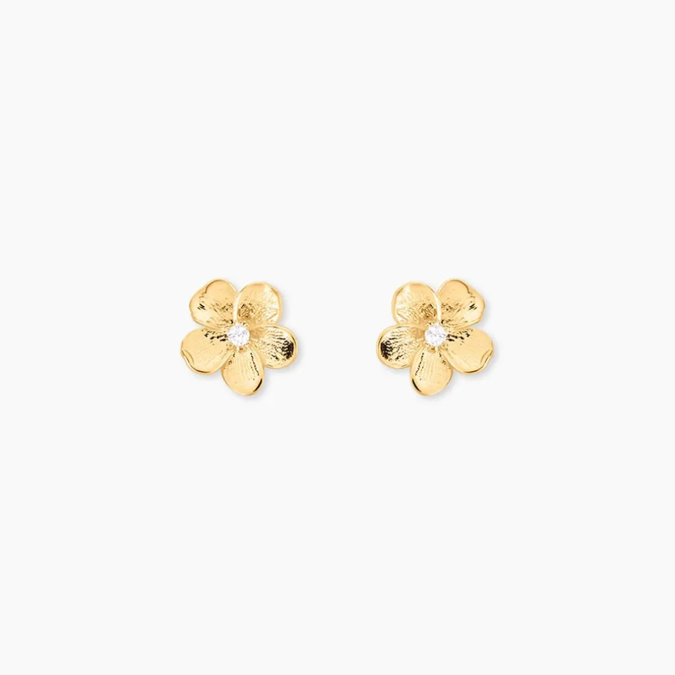 Boucles D'oreilles Puces Sakura Love Or Jaune Oxyde De Zirconium