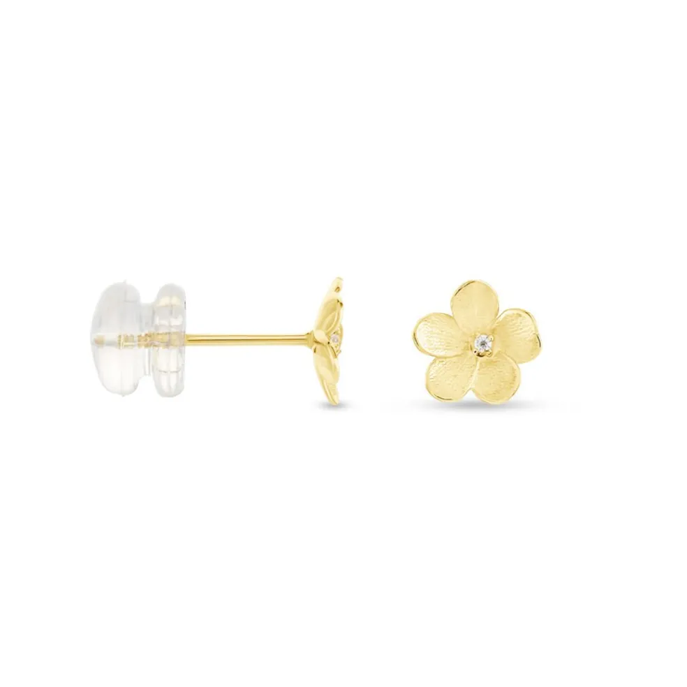 Boucles D'oreilles Puces Sakura Love Or Jaune Oxyde De Zirconium
