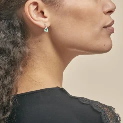 Boucles D'oreilles Puces Sissi Or Blanc Diamant Et Emeraude