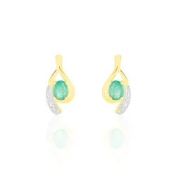 Boucles D'oreilles Puces Sagesse Or Jaune Emeraude Et Diamant