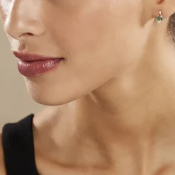 Boucles D'oreilles Puces Sagesse Or Jaune Emeraude Et Diamant