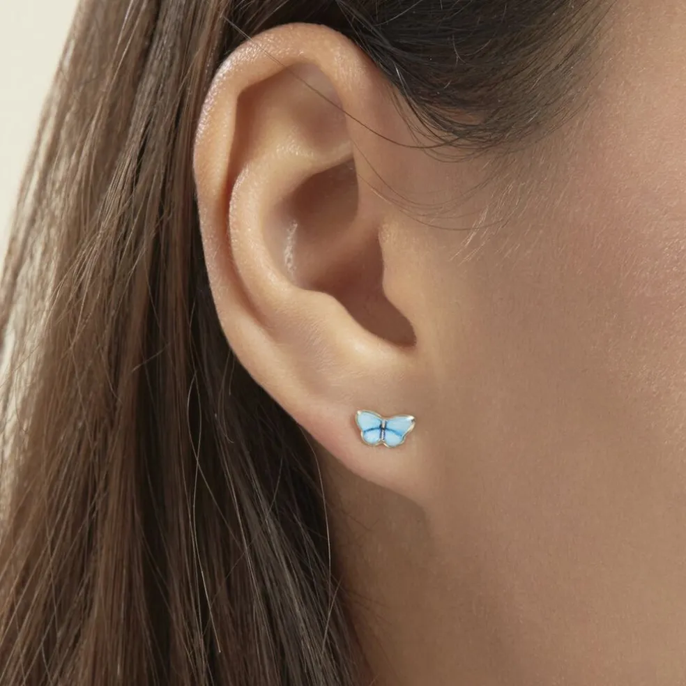 Boucles D'oreilles Puces Sulivia Papillon Or Jaune