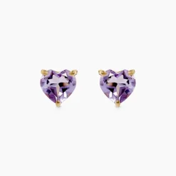 Boucles D'oreilles Puces Salona Or Jaune Amethyste Violet