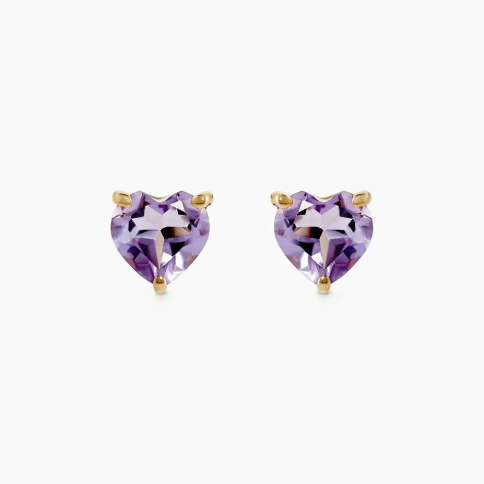 Boucles D'oreilles Puces Salona Or Jaune Amethyste Violet