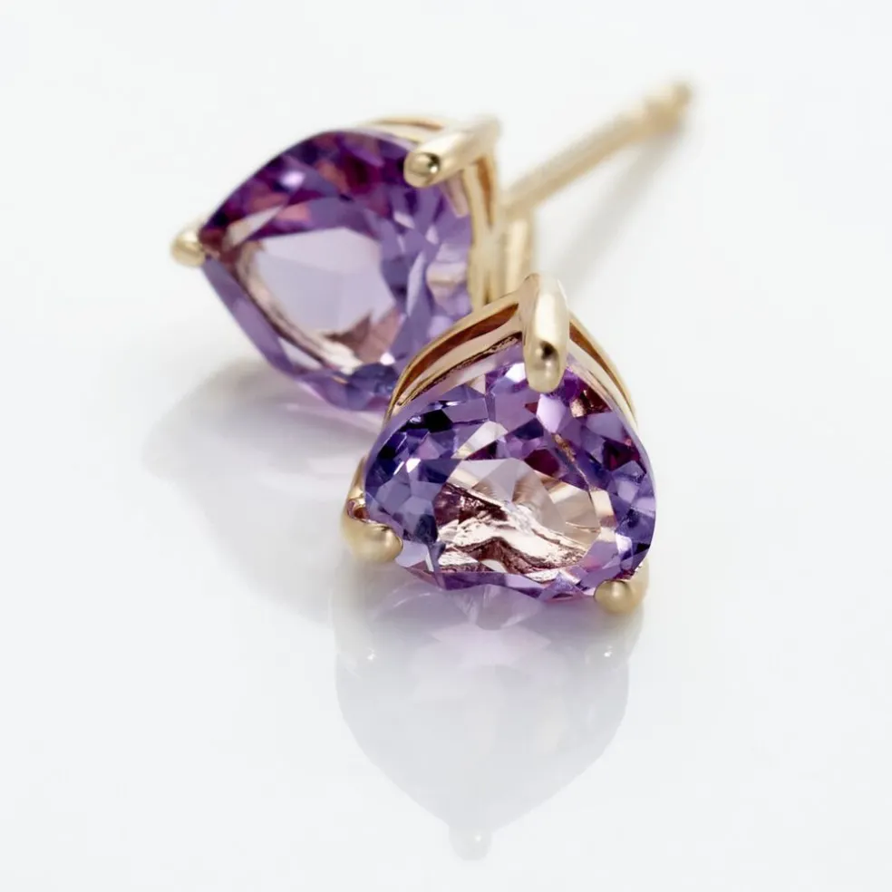 Boucles D'oreilles Puces Salona Or Jaune Amethyste Violet