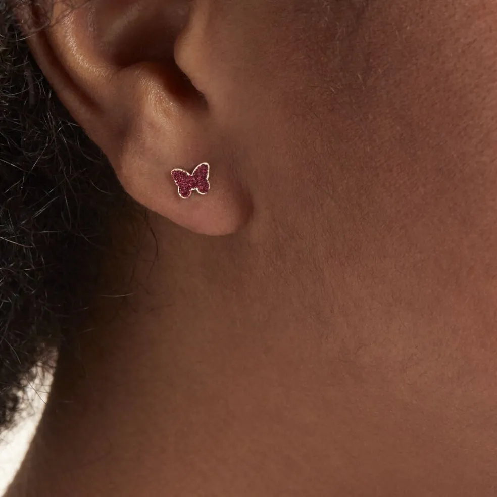 Boucles D'oreilles Puces Solena Papillon Or Jaune