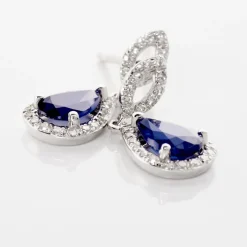 Boucles D'oreilles Puces Sissi Or Blanc Saphir Et Diamant