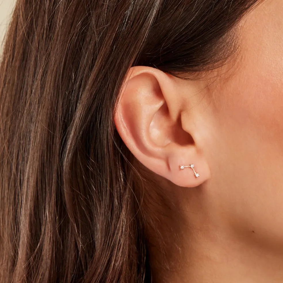 Boucles D'oreilles Puces Sterre Or Jaune Oxyde De Zirconium