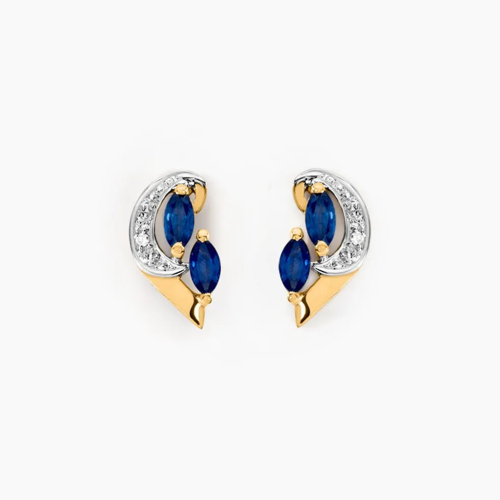 Boucles D'oreilles Puces Sakina Or Jaune Saphir Et Diamant Et Divers