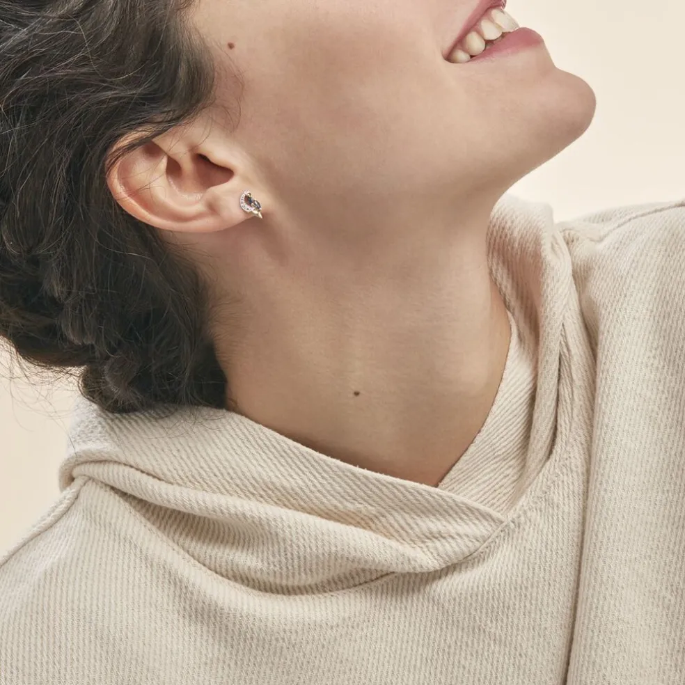 Boucles D'oreilles Puces Sakina Or Jaune Saphir Et Diamant Et Divers