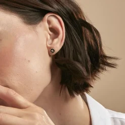 Boucles D'oreilles Puces Talisman Or Jaune Agate Diamant