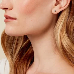 Boucles D'oreilles Puces Tehora Argent Blanc Verre